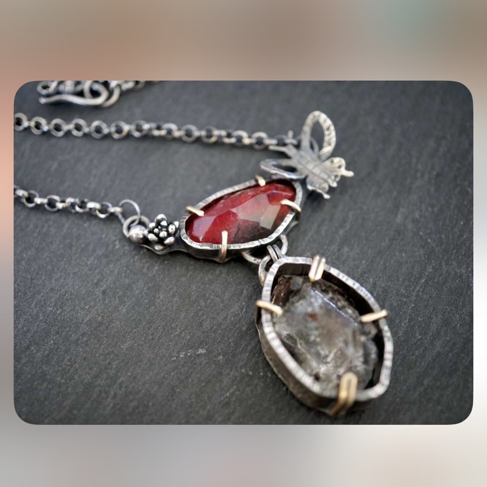 Sterling Silver and Tourmaline Pendant with Herkimer Diamond Necklace